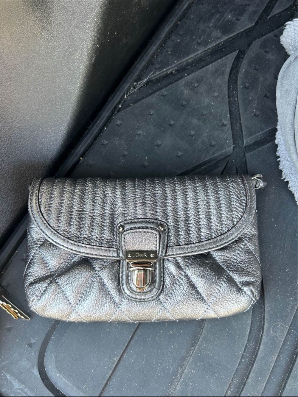 Coach Metallic Quilted Black Wristlet Clutch